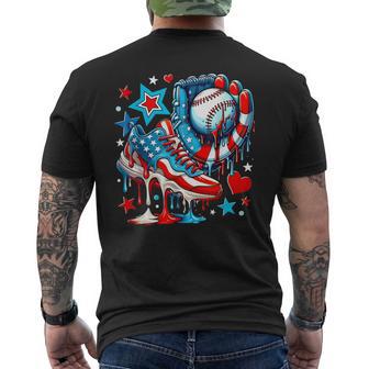 4Th Of July Baseball Drip Ice Cream Drip Youth Boys Baseball Men's T-shirt Back Print - Thegiftio