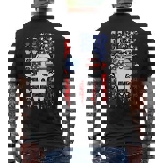 4Th Of July Dentist American Flag Leopard Print Dental Tooth Men's T-shirt Back Print - Thegiftio