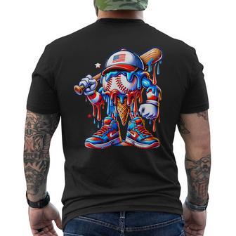4Th Of July Red White And Blue Baseball Ice Cream Drip Boys Men's T-shirt Back Print - Seseable