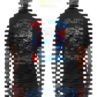 4Th Of July Red White And Cool Monster Truck Fireworks Boys Men's T-shirt Back Print | Mazezy