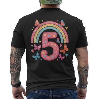 5 Geburtstag Regenbogenchmetterlinge Herzen Geburtstags T-Shirt mit Rückendruck - Geschenkecke