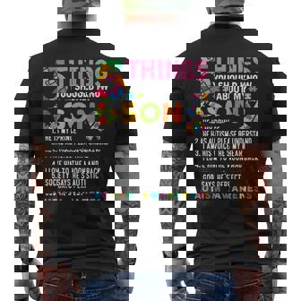 5 Things You Should Know About My Son Autism Awareness Men's T-shirt Back Print - Monsterry