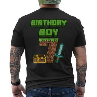 7 Year Old Bday Decorations 7Th Birthday Boy Game Pixel Men's T-shirt Back Print - Thegiftio UK