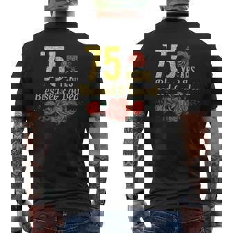 75歳 祝福され愛されたバラの花 フローラル 75歳の誕生日 メンズTシャツ バックプリント - Kawaiitshirt