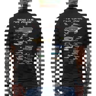 9種類のサメ教育カラフルな海英語 メンズTシャツ バックプリント - Kawaiitshirt