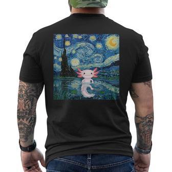 Adorable Axolotl Kawaii Van Gogh Style Starry Night Graphic Men's T-shirt Back Print - Thegiftio UK