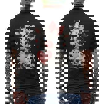 Adorable Baby Cow With Pink Coquette Bow Holding Heart Men's T-shirt Back Print - Monsterry