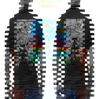 Aja 星月夜に2匹の黒猫 カラフルアート メンズTシャツ バックプリント - Kawaiitshirt