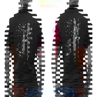 American Flag Pink Ribbon Breast Cancer Awareness Support Men's T-shirt Back Print - Monsterry