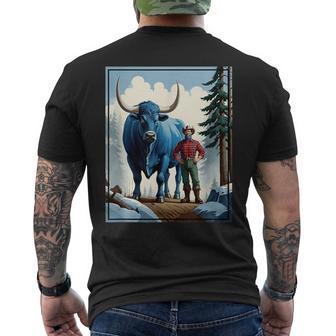 American Lumberjack Folk Hero Paul Bunyan & Babe The Giant Blue Ox In The Woods Men's T-shirt Back Print - Seseable