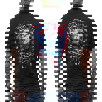 Baseball Glove Drip Boy Ice Cream Patriotic Us Flag 4Th July Men's T-shirt Back Print - Monsterry
