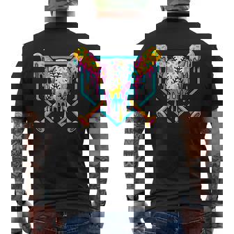 Baseball Home Plate Dripping Ice Cream Drip Youth Boys Men's T-shirt Back Print - Monsterry