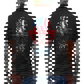 Basketball American Patriotic 4Th Of July Us Flag Boys Men's T-shirt Back Print - Monsterry