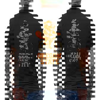 Beaver State Is Oregon State With Orange Beaver On A Bike Men's T-shirt Back Print - Thegiftio