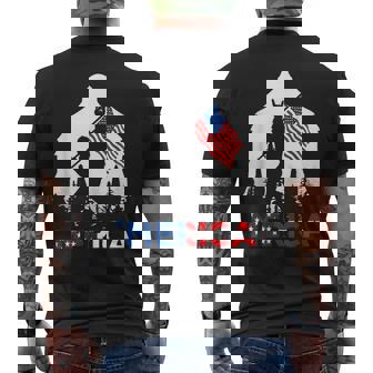 Bigfoot Merica Rock American Usa Flag Patriotic 4Th Of July Men's T-shirt Back Print - Monsterry