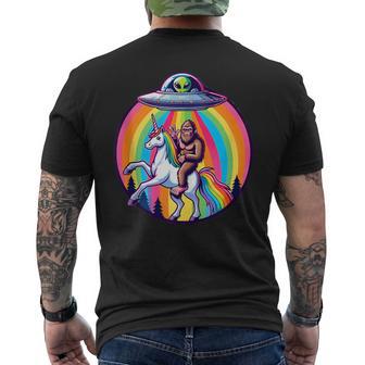 Bigfoot Riding A Unicorn Beamed Up By A Ufo Alien Cryptid Men's T-shirt Back Print - Thegiftio UK
