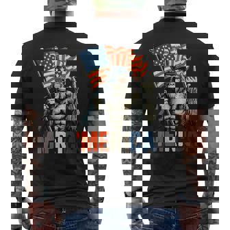 Bigfoot Rock & Roll 'Merica Usa American Flag 4Th Of July Men's T-shirt Back Print - Monsterry
