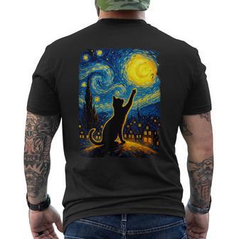 Black Cat Starry Night Van Gogh Cat Cat Mom Cat Dad Men's T-shirt Back Print - Thegiftio UK