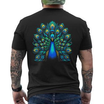 Blue Peacock Colorful Teal Feathers Bird Men's T-shirt Back Print - Thegiftio UK