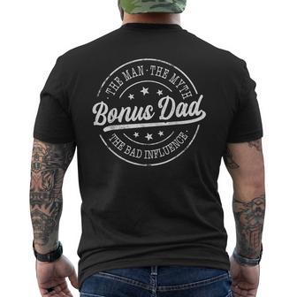 Bonus Dad The Man The Myth The Bad Influence Emblem Men's T-shirt Back Print - Thegiftio UK