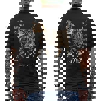 Bossy Paws 猫好き キジトラ白 猫ネタ 猫しもべ ツンデレ 猫飼い 猫オーナー 猫依存症 おもしろ メンズTシャツ バックプリント - Kawaiitshirt