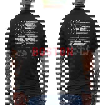 Boston Massachusetts American Flag Baseball Weathered Men's T-shirt Back Print | Mazezy