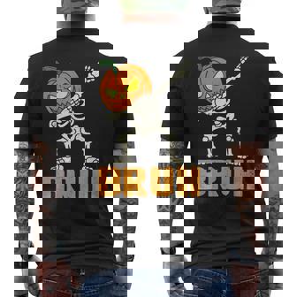 Bruh Skeleton Halloween Dabbing Boys Pumpkin Jack O Lantern Men's T-shirt Back Print - Monsterry