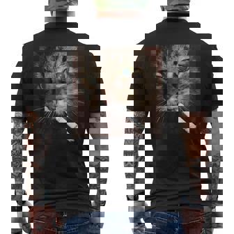 Cat Meme Cat Smoking Cigarette Men's T-shirt Back Print | Mazezy