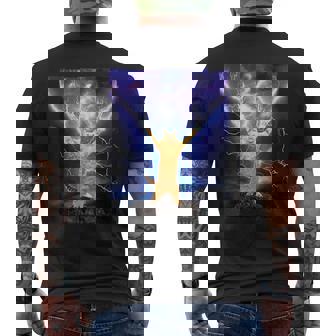 Cat Merch おかしな猫 稲妻 サンダーボルト オン マウンテン メンズTシャツ バックプリント - Kawaiitshirt