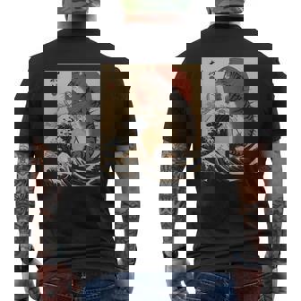 Catzilla 日本の波 ヴィンテージ 夕日 面白い 猫 アート メンズTシャツ バックプリント - Kawaiitshirt