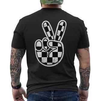 Checkered Peace Sign Hand Racing Flag Race Car Boys Pocket Men's T-shirt Back Print - Thegiftio UK