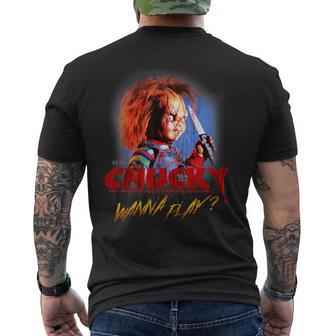 Chucky Halloween Wanna Play Men's T-shirt Back Print - Thegiftio UK