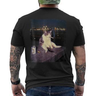 Cigarette Kitten Smoking Cat Meme Stupid Brainrot Men's T-shirt Back Print - Monsterry