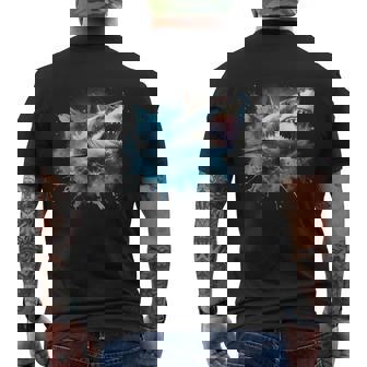 Cool Watercolor Great White Shark Open Jaw Men's T-shirt Back Print - Thegiftio