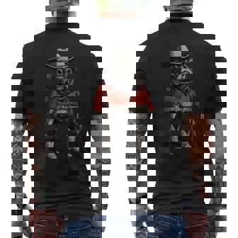 Cowboy Pug Dog Western Outfit Red Pug Cowboy Meme Men's T-shirt Back Print | Mazezy