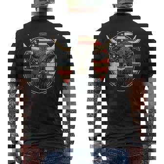 Cowboy Rodeo Bull Distressed American Flag Western Men's T-shirt Back Print - Monsterry