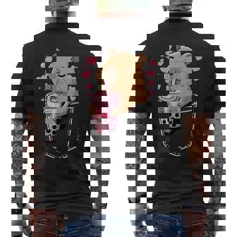 Cute Capybara Drink Bubble Tea Kawaii Capy Lover In Pocket Men's T-shirt Back Print - Monsterry