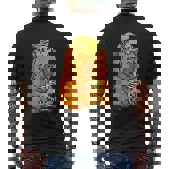 Cute Capybara And Turtle Backpack Boba Tea Kawaii Capibara Men's T-shirt Back Print - Thegiftio