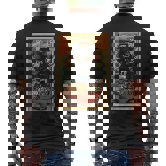 Cute Kawaii Gamer Cat Ramen Retro Japanese Cat Gaming Men's T-shirt Back Print - Thegiftio