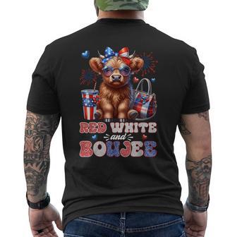 Cute Red White And Boujee Highland Cow 4Th Of July Patriotic Men's T-shirt Back Print - Thegiftio UK