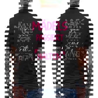 Damen Jga Party Gruppe Motiv Mädels Egal Was Passiert Pegel Halten Mit-Ausschnitt T-Shirt mit Rückendruck - Geschenkecke