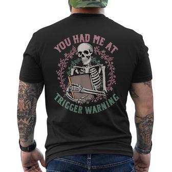 Dark Romance Had Me At Trigger Warning Skeleton Smutt Book Men's T-shirt Back Print - Thegiftio UK