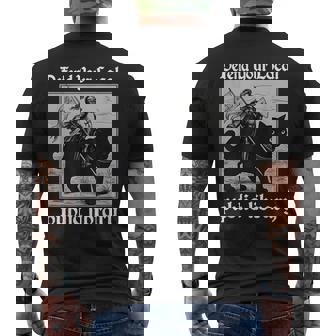 Defend Your Local Public Library Knight Cat Men's T-shirt Back Print | Mazezy