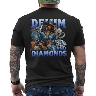 Denim And Diamonds Country Western Party Cowgirl Boots Bling Men's T-shirt Back Print - Thegiftio