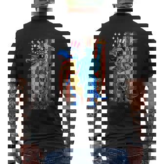Dino Statue Of Liberty American Flag 4Th Of July Men's T-shirt Back Print - Thegiftio