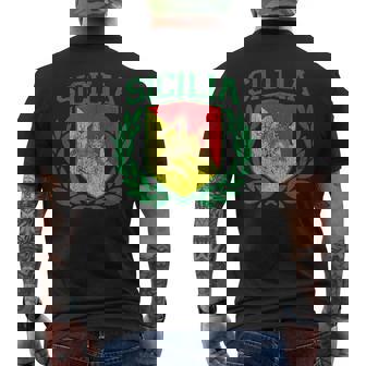 Drapeau Deicile Et Bouclier Avec Trinacria -Icile T-shirt imprimé au dos - Cadeauxyz