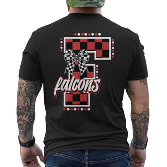 Falcons Checkered Letter School Spirit Mascot Red Game Day Men's T-shirt Back Print - Thegiftio UK