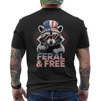 Feral & Free Red White And Feral 4Th Of July Raccoon Meme Men's T-shirt Back Print - Thegiftio UK