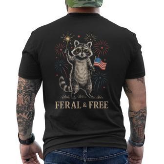 Feral But Free Fireworks Feral Summer Raccoon 4Th Of July Men's T-shirt Back Print - Thegiftio UK