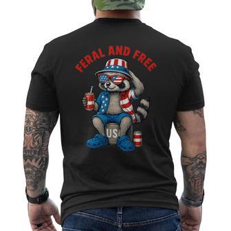 Feral And Free Raccoon Feral But Free 4Th Of July Men's T-shirt Back Print - Thegiftio UK